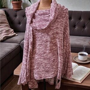 Umgee Marled Pink Poncho Sweater